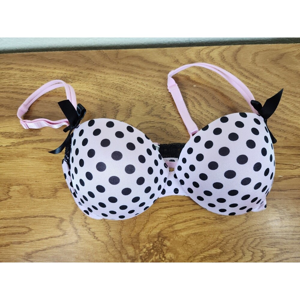 b.tempt'd Wacoal Womens Bra 32D Pink Black Polka Dot Push Up Underwire Lace